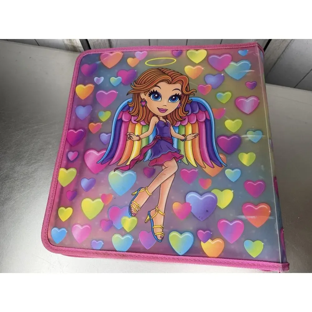 Y2K Lisa Frank Zipper Angel Hearts Girl Binder Folder Vintage Colorful
